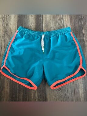 CHUBBIES men’s L swim trunks 5” inseam teal/coral mesh lining shorts